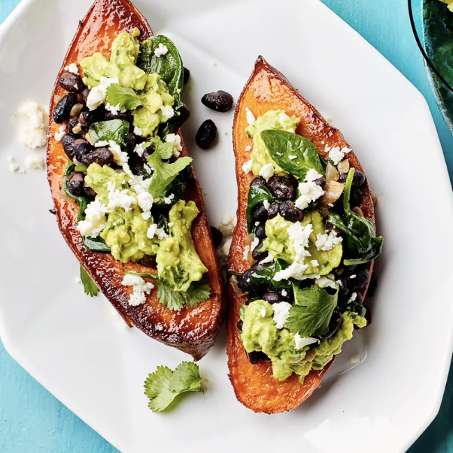 Baked Sweet Potato with Black Beans and Avocado